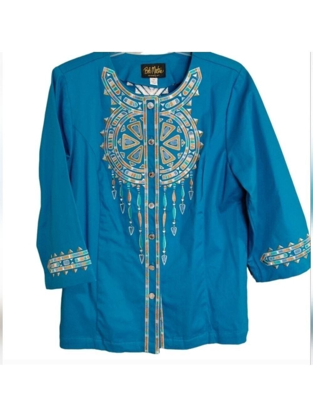 NWT Bob Mackie Wearable Art Embroidered Dreamcatcher Blue Jacket Size Medium